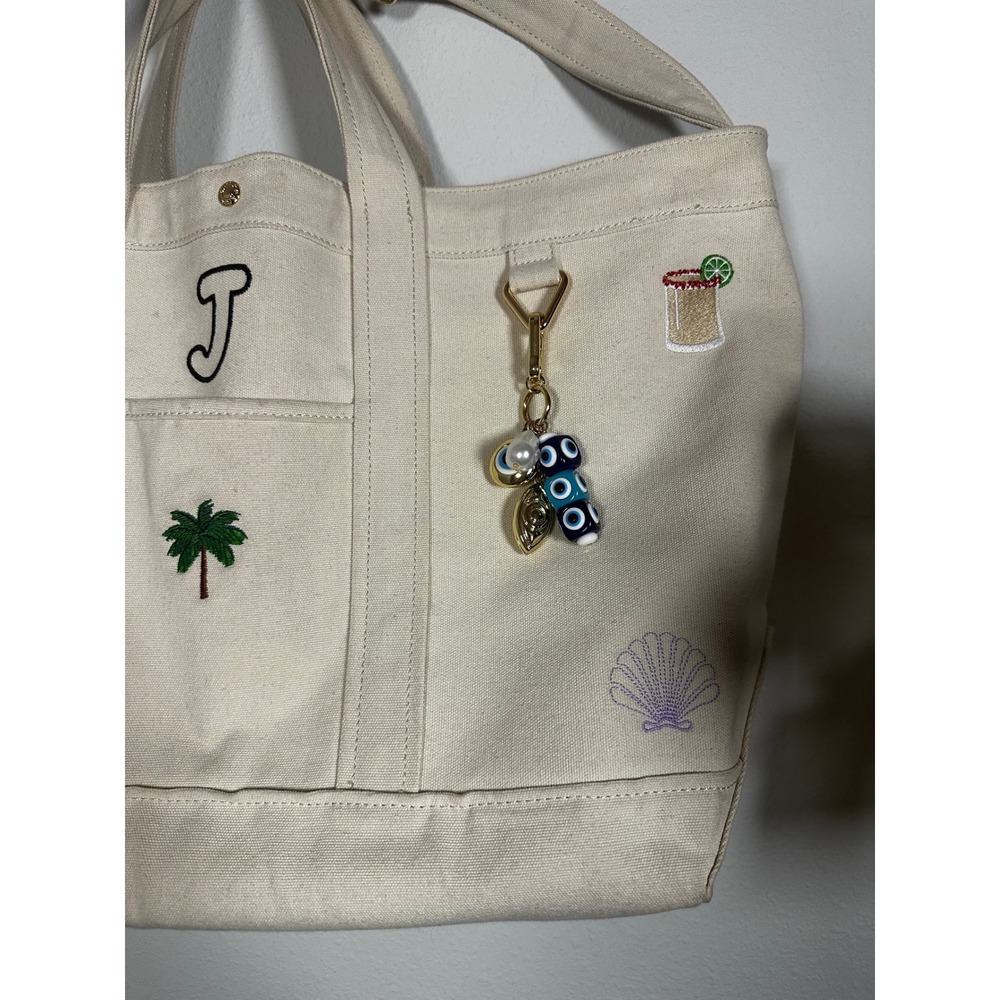 BaubleBar Large Canvas Icon Tote Bag "J" Monogram Beach Theme Patches‎ and Charm - Picture 4 of 6